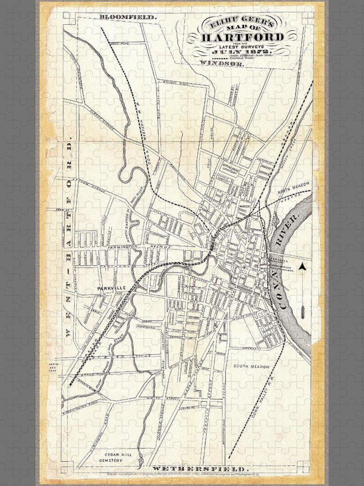 Antique Map Jigsaw Puzzle featuring the photograph Antique Map of Hartford 1872 by Phil Cardamone