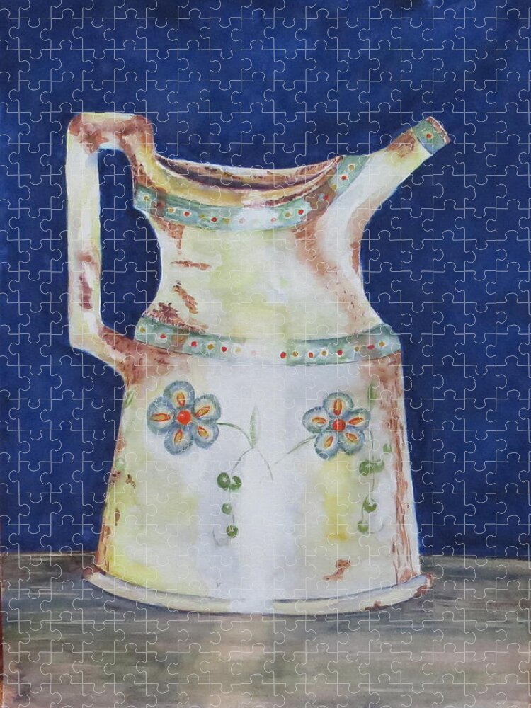 Pitcher Jigsaw Puzzle featuring the painting Antique Pitcher by Claudette Carlton