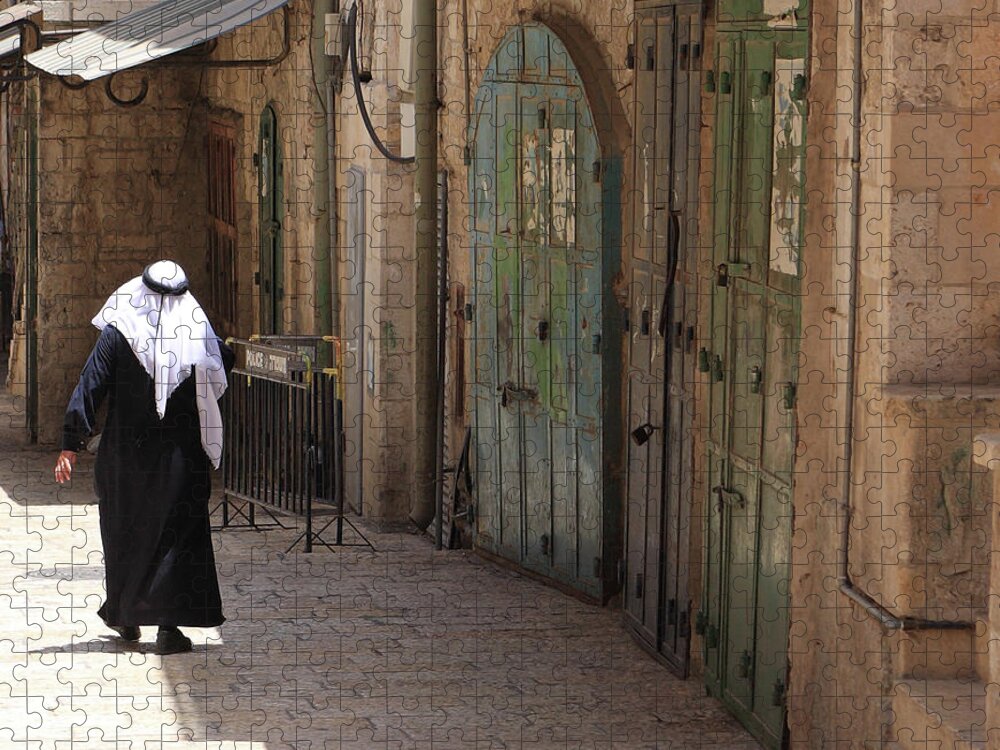 People Jigsaw Puzzle featuring the photograph Arab Walking In Jerusalem by Mura