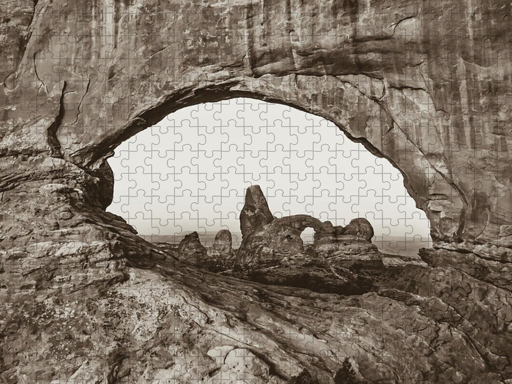 America Jigsaw Puzzle featuring the photograph Arches National Park Sepia Landscape by Gregory Ballos