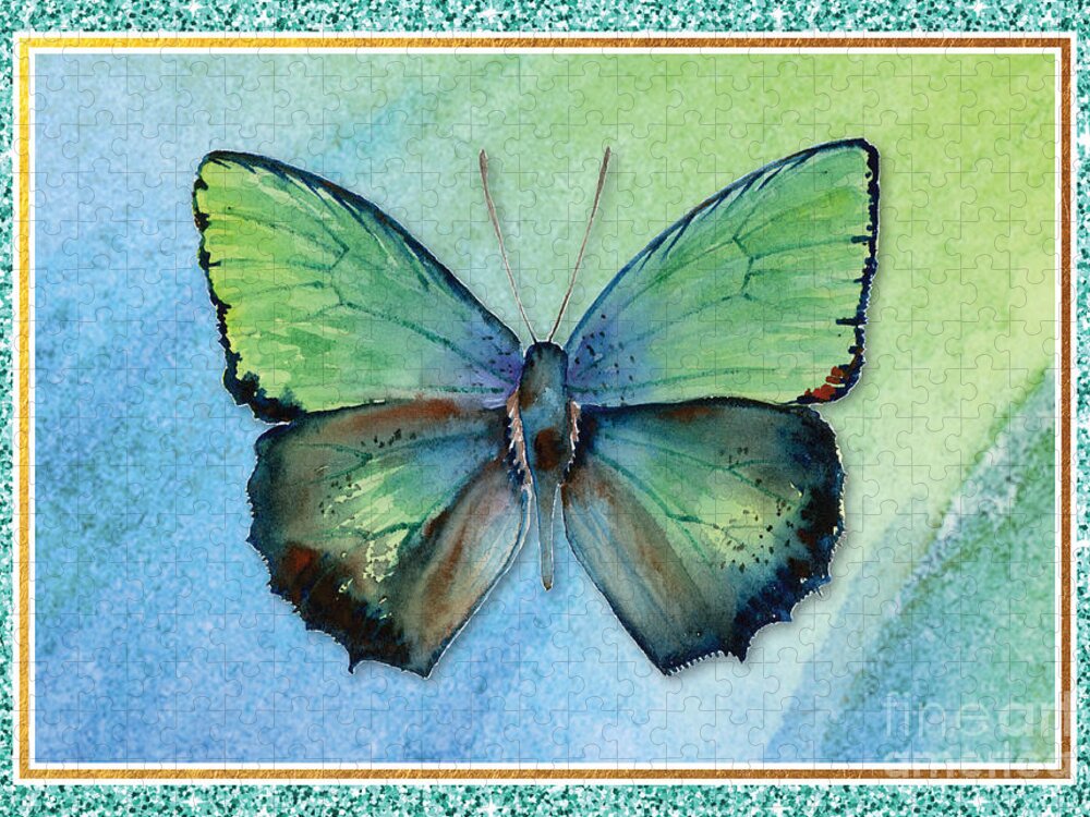 Butterfly Greeting Card Jigsaw Puzzle featuring the painting Arhopala Aurea Butterfly by Amy Kirkpatrick