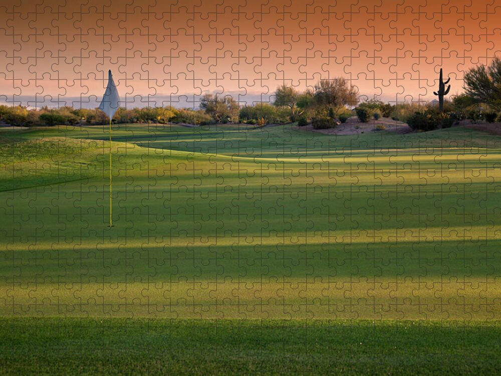 Shadow Jigsaw Puzzle featuring the photograph Arizona Golf Course At Sunrise by Ishootphotosllc
