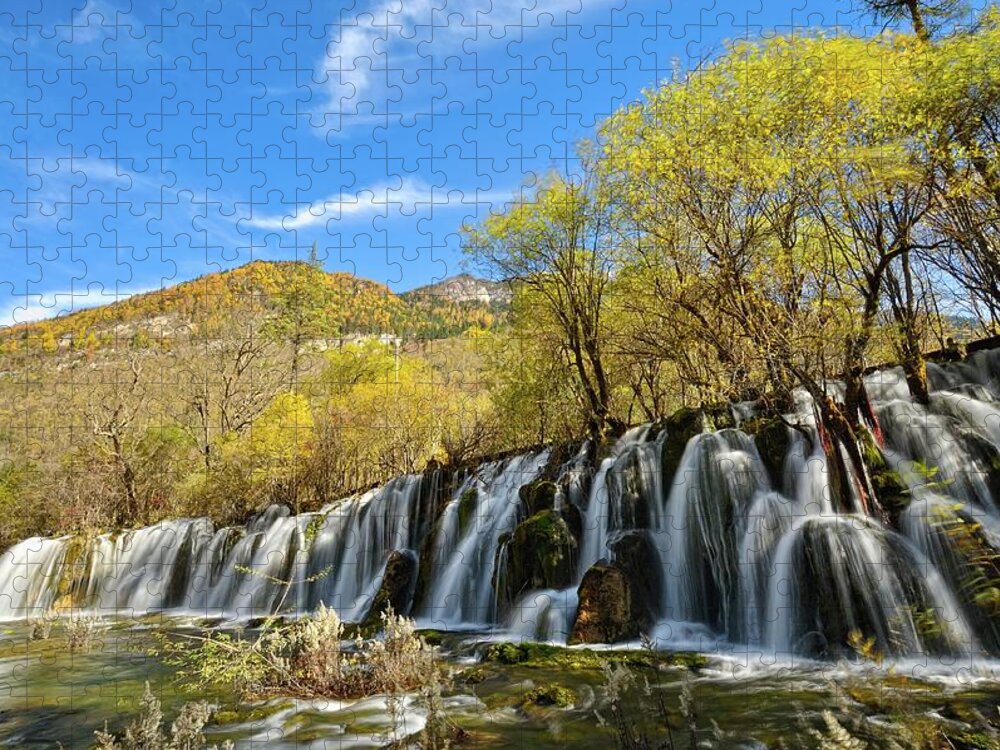 Outdoors Jigsaw Puzzle featuring the photograph Arrow Bamboo Waterfall, Jiuzhaigou by Slamet Harijono Photography