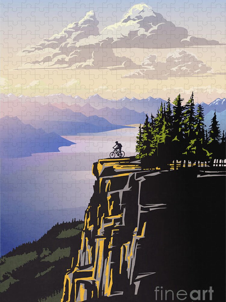 Cycling Art Jigsaw Puzzle featuring the painting Arrow Lake Solo by Sassan Filsoof