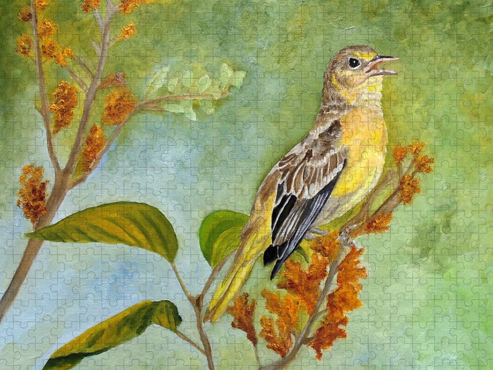 Oriole Jigsaw Puzzle featuring the painting Singing Your Heart Out by Angeles M Pomata