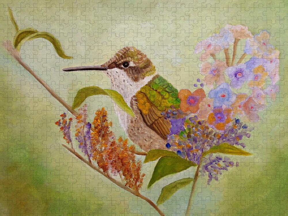 Hummingbird Jigsaw Puzzle featuring the painting Ruby Sweetheart by Angeles M Pomata