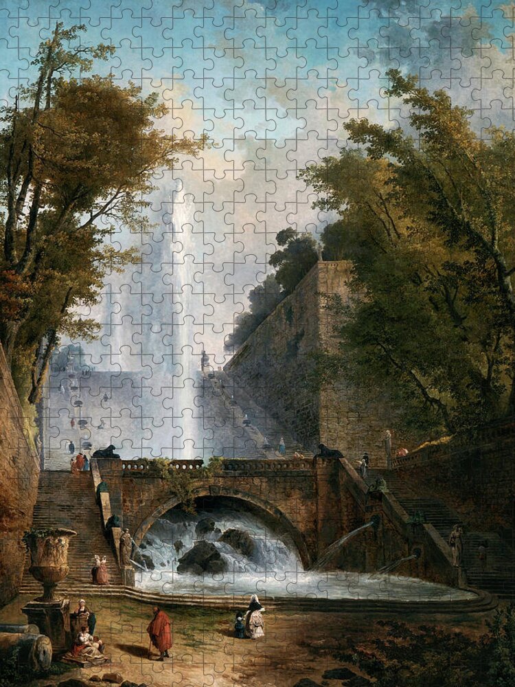 Stair And Fountain Jigsaw Puzzle featuring the painting Stair and Fountain in the Park of a Roman Villa by Xzendor7