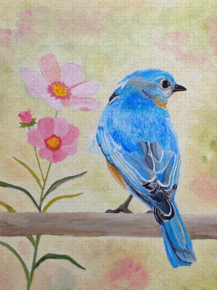 Bluebird Jigsaw Puzzle featuring the painting Bluebird Prom Day by Angeles M Pomata