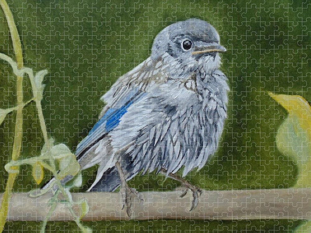 Bluebird Jigsaw Puzzle featuring the painting Composed Newcomer by Angeles M Pomata
