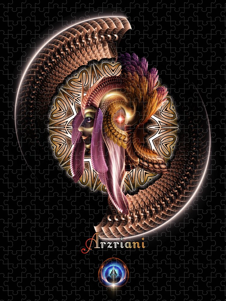 Asteroidday Jigsaw Puzzle featuring the digital art Arzriani The Golden Empress Fractal Portrait by Rolando Burbon