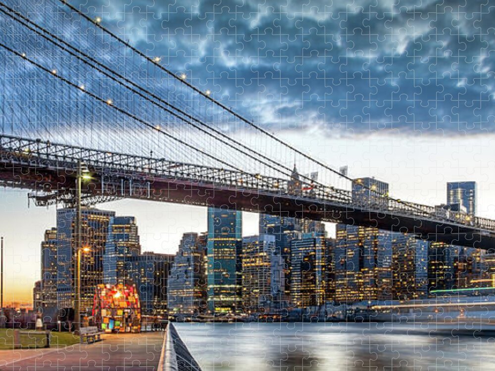 Cityscape Photography Jigsaw Puzzle featuring the photograph As Night Falls by Az Jackson