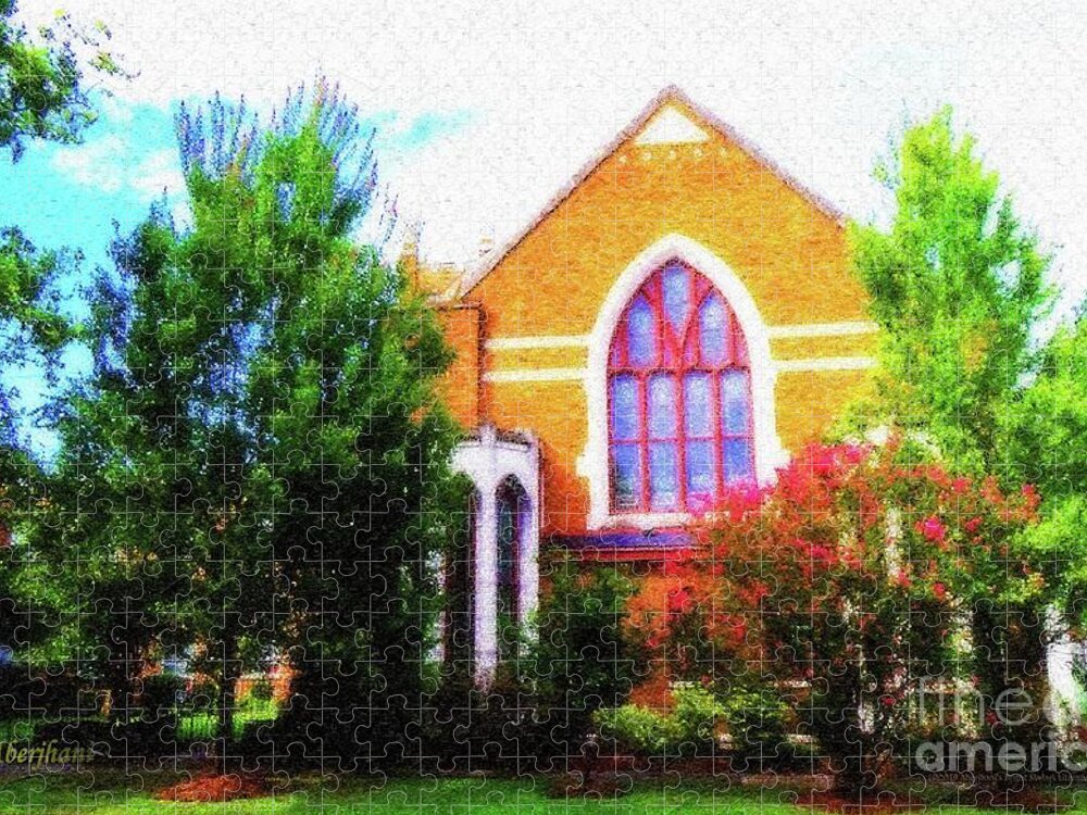 American Churches Jigsaw Puzzle featuring the mixed media Asbury Church Blossoms by Aberjhani