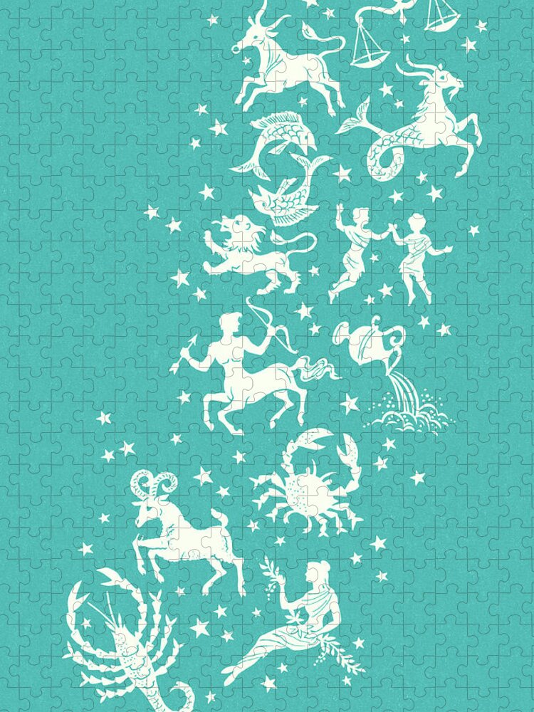 Aquarius Jigsaw Puzzle featuring the drawing Astrological Signs by CSA Images
