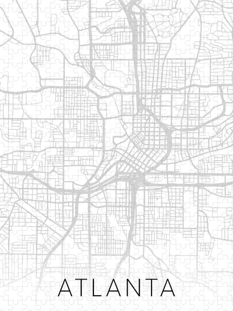 Atlanta Jigsaw Puzzle featuring the mixed media Atlanta Georgia City Street Map Black and White Minimalist Series by Design Turnpike