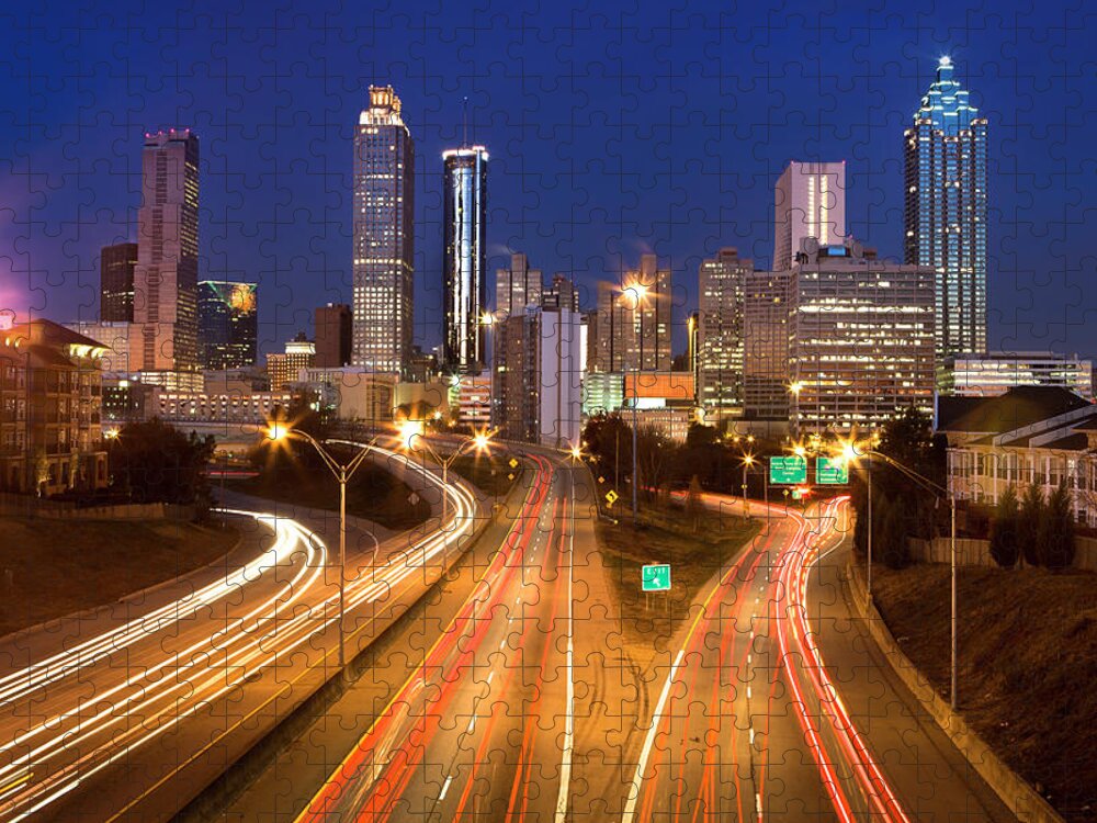 Atlanta Jigsaw Puzzle featuring the photograph Atlanta Georgia Usa Night Time Skyline by Paul Giamou