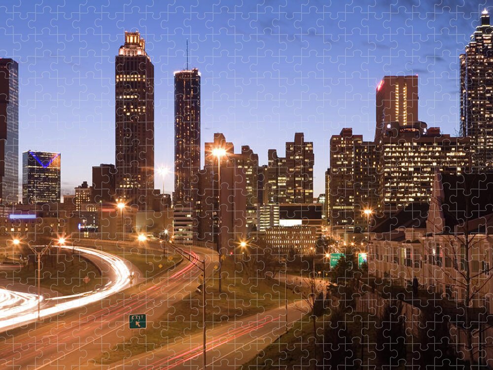 Atlanta Jigsaw Puzzle featuring the photograph Atlanta Skyline With Motion-blurred by Visualfield