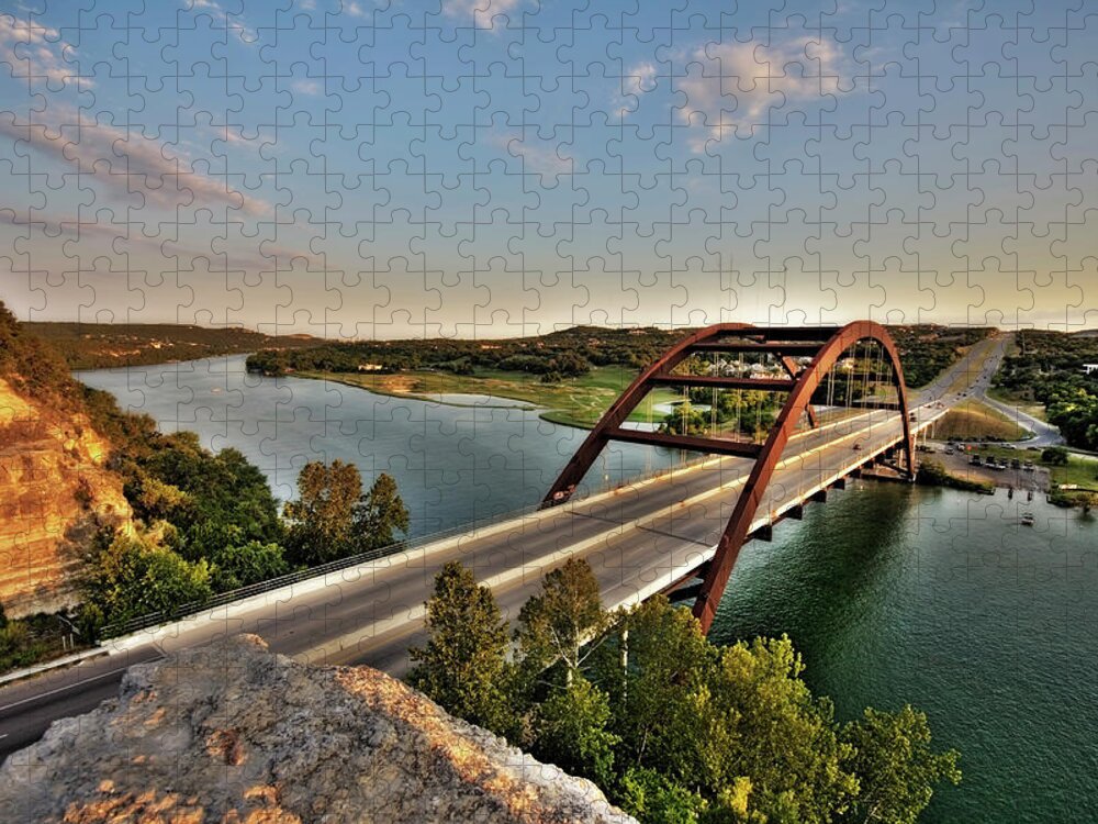 Suspension Bridge Jigsaw Puzzle featuring the photograph Austin, Texas 360 Bridge by Metschan