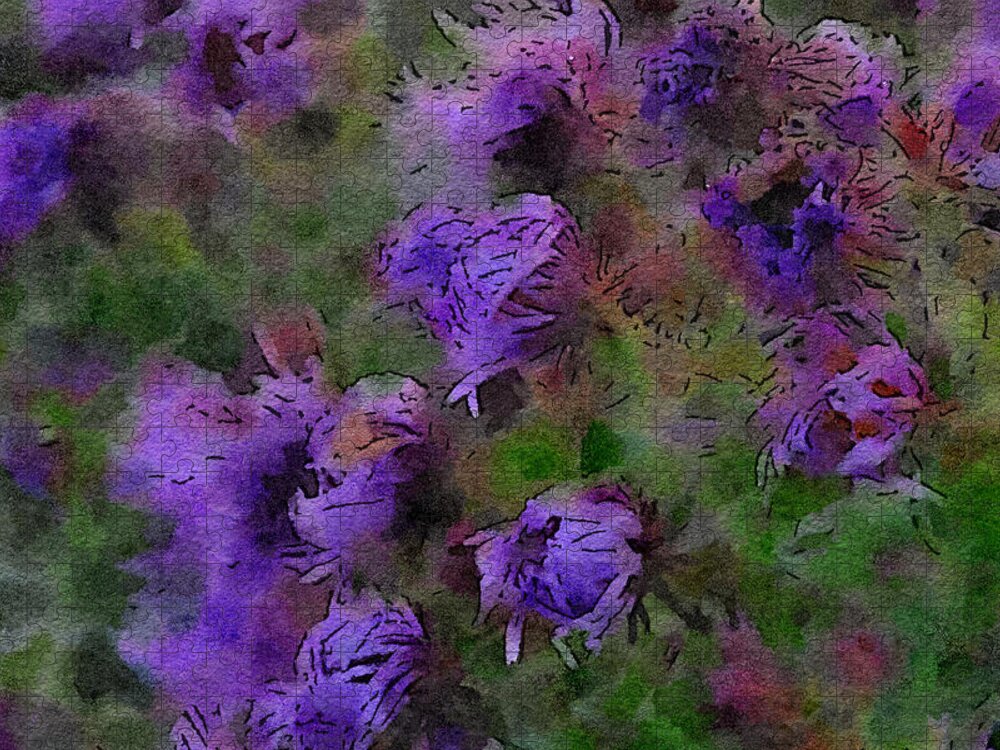 Watercolor Print Jigsaw Puzzle featuring the photograph Autumn Asters by Bonnie Bruno
