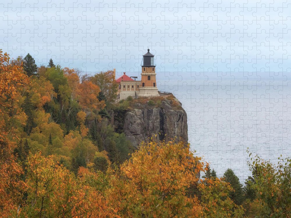Lighthouse Jigsaw Puzzle featuring the photograph Autumn at Split Rock Lighthouse by Susan Rissi Tregoning