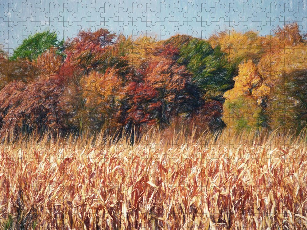 Farm Jigsaw Puzzle featuring the digital art Autumn Cornfield by Don Northup