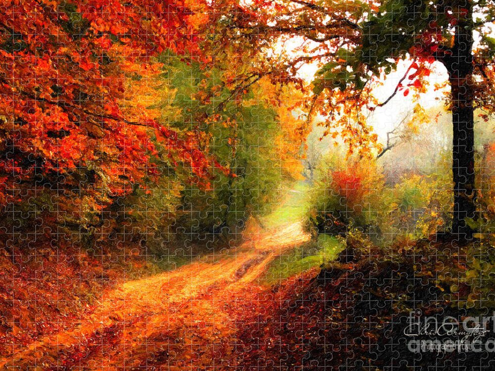 Crimson Jigsaw Puzzle featuring the mixed media Autumn Country Walk by Chris Armytage
