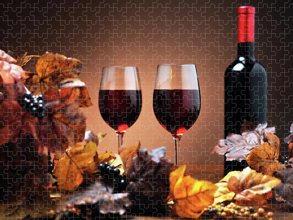 Orange Color Jigsaw Puzzle featuring the photograph Autumn Decoration With Wine by Moncherie