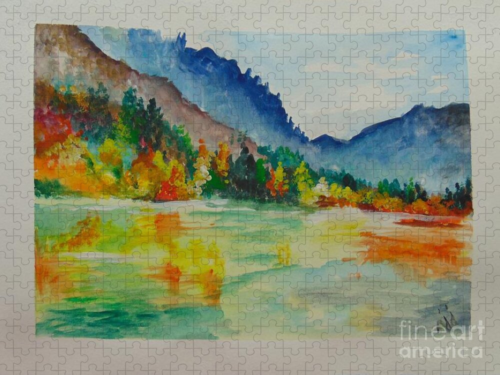 Autumn Jigsaw Puzzle featuring the painting Autumn in the Valley by Saundra Johnson
