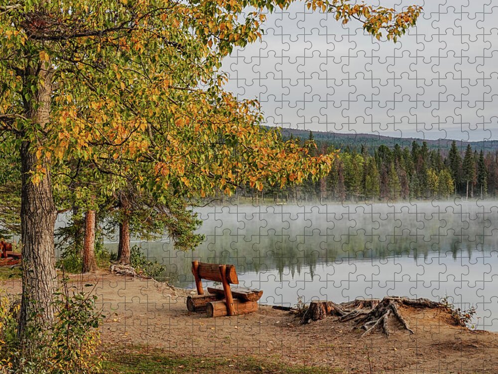 Jasper Jigsaw Puzzle featuring the photograph Autumn Morning on Cavell Lake Jasper National Park Fall Leaves by Toby McGuire