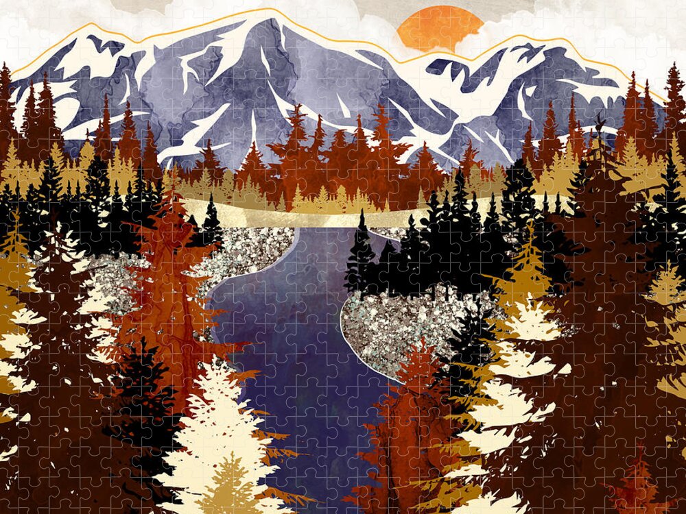 Fall Jigsaw Puzzle featuring the digital art Autumn River by Spacefrog Designs