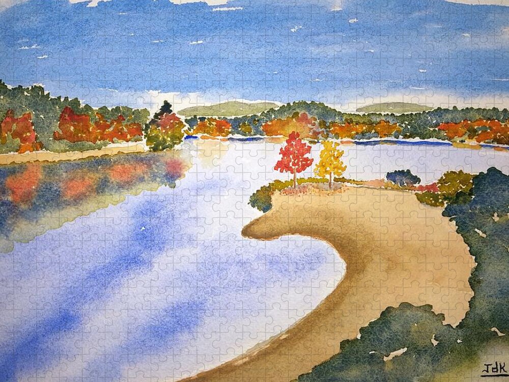 Watercolor Jigsaw Puzzle featuring the painting Autumn Shore Lore by John Klobucher