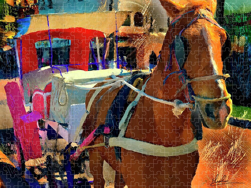 Carriage Jigsaw Puzzle featuring the photograph Awaiting a Coach Ride by GW Mireles