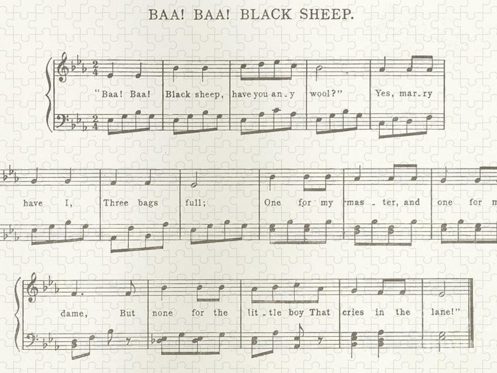Song Jigsaw Puzzle featuring the drawing Baa Baa Black Sheep by Unknown