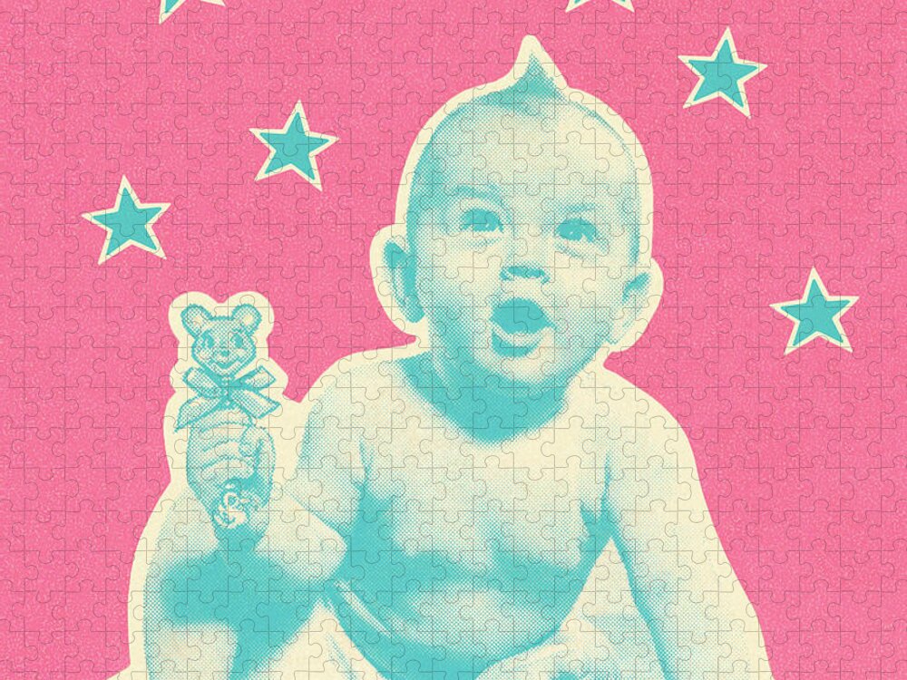 Baby Jigsaw Puzzle featuring the drawing Baby With Stars by CSA Images