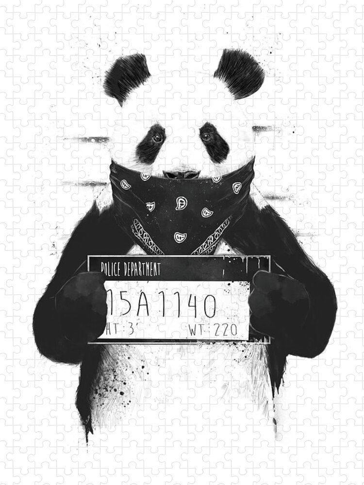 Panda Jigsaw Puzzle featuring the drawing Bad panda by Balazs Solti