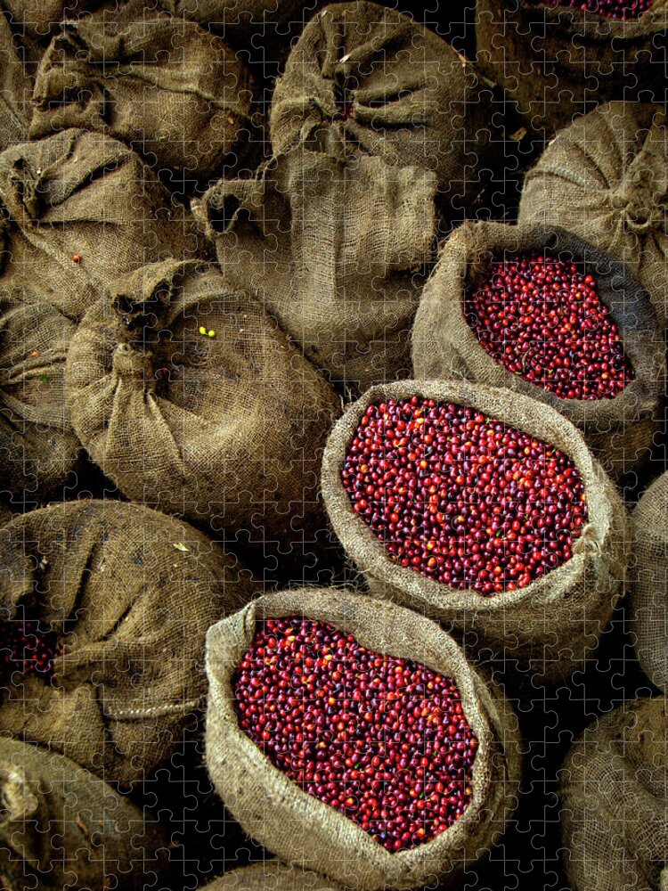 Heap Jigsaw Puzzle featuring the photograph Bags Of Coffee Cherries, El Salvador by John Coletti