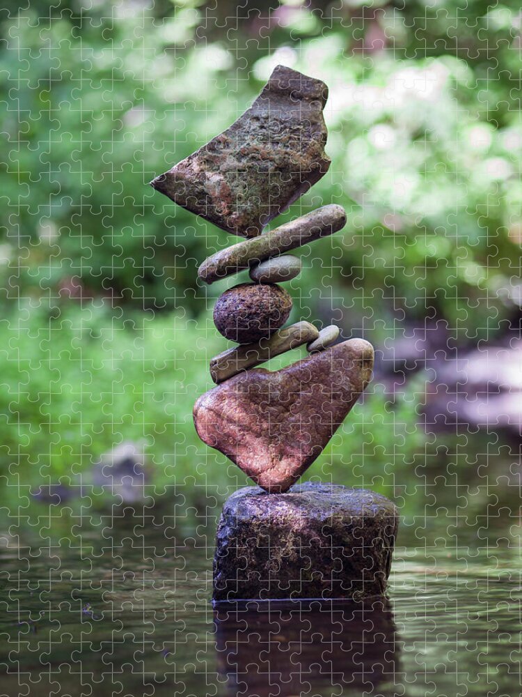 Meditation Zen Yoga Mindfulness Stones Nature Land Art Balancing Sweden Jigsaw Puzzle featuring the sculpture Balancing art #16 by Pontus Jansson