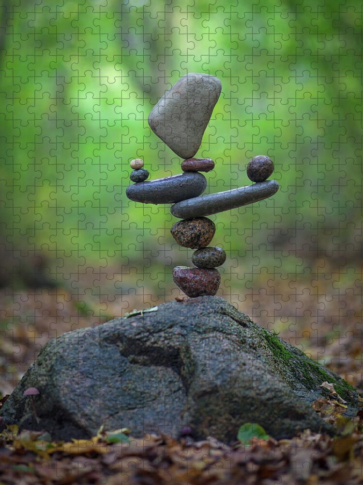Meditation Zen Yoga Mindfulness Stones Nature Land Art Balancing Sweden Jigsaw Puzzle featuring the sculpture Balancing art #34 by Pontus Jansson