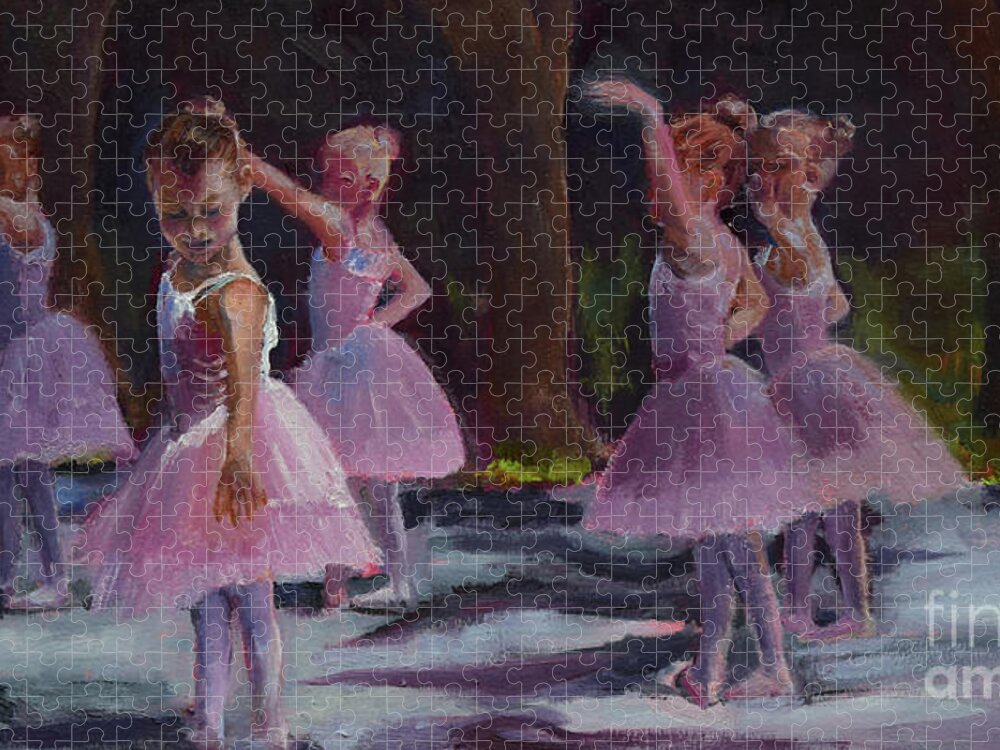 Dancing Jigsaw Puzzle featuring the painting Ballerinas Under the Trees - Dancing by Jan Dappen
