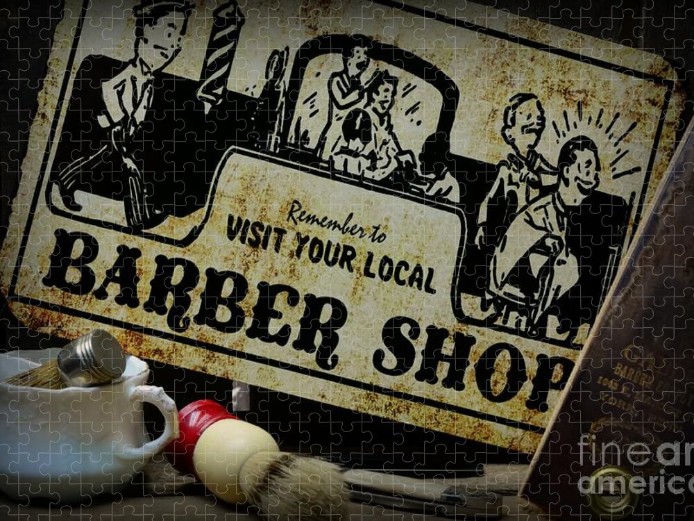 Paul Ward Jigsaw Puzzle featuring the photograph Barber-Shave and a Haircut with vintage sign by Paul Ward
