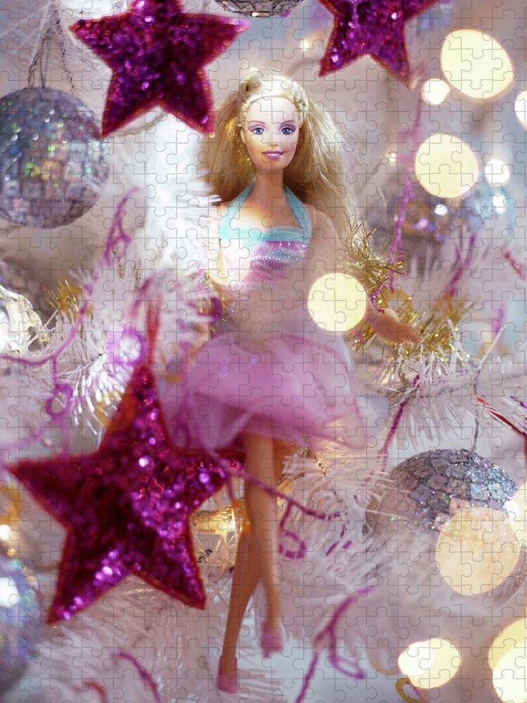 Barbie Doll Amongst Silver And Pink Christmas Tree Decorations