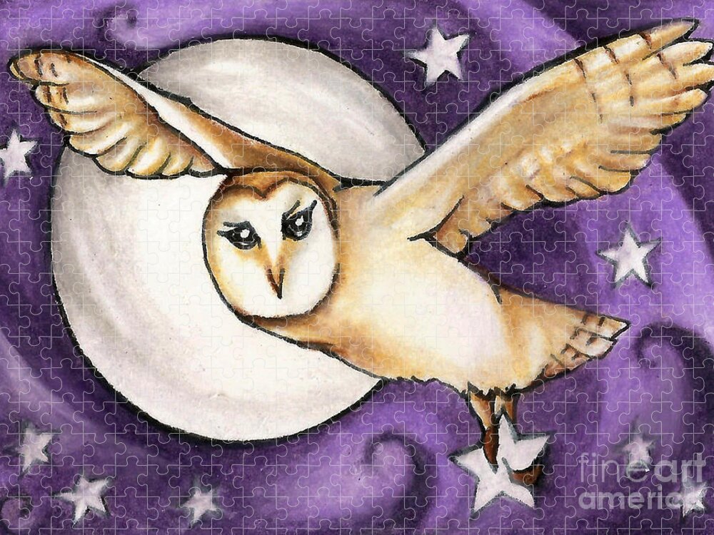 Owl Jigsaw Puzzle featuring the drawing Barn Owl Moving The Stars by Kristin Aquariann