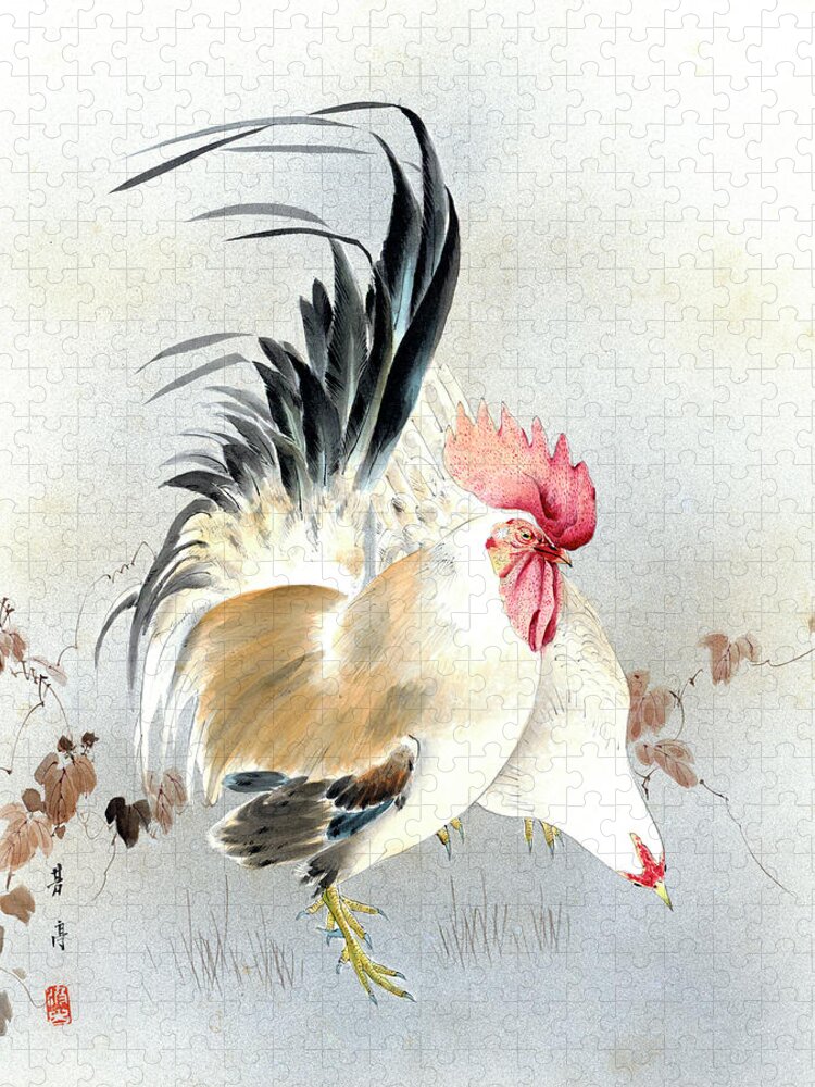 Hotei Jigsaw Puzzle featuring the painting Barnyard Fowl by Hotei