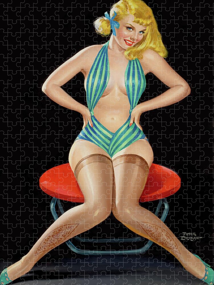Pin-up Jigsaw Puzzle featuring the painting Bashful Stripper by Peter Driben