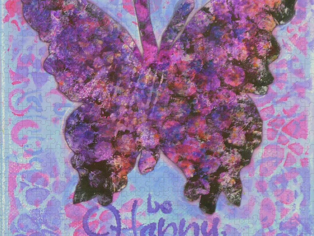 Butterfly Jigsaw Puzzle featuring the mixed media Be Happy 2 Butterfly by Lisa Crisman