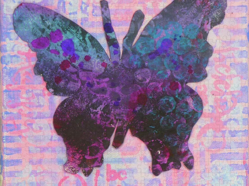 Butterfly Jigsaw Puzzle featuring the mixed media Be Happy Butterfly by Lisa Crisman