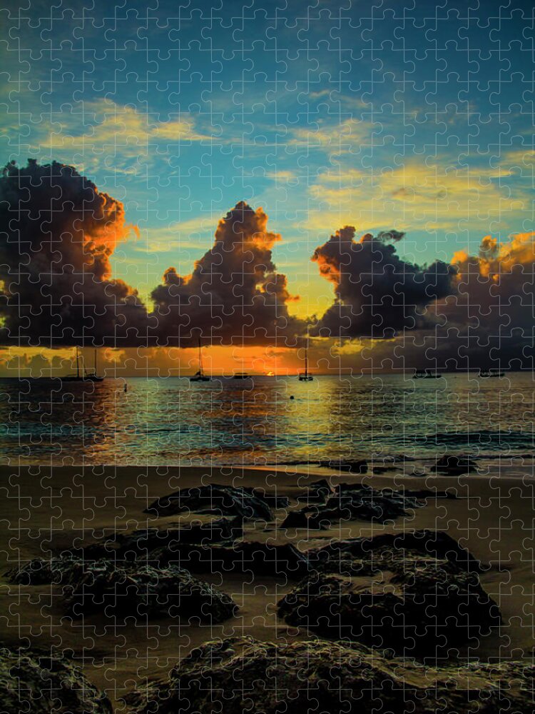 Barbados Jigsaw Puzzle featuring the photograph Beach at sunset 2 by Stuart Manning