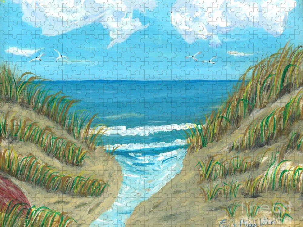 Sand Dunes Jigsaw Puzzle featuring the painting Beach Encroaching the Dunes by Elizabeth Mauldin