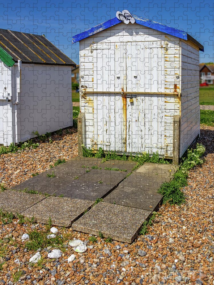 Worthing Jigsaw Puzzle featuring the photograph Beach Hut on Pebbly Beach by Roslyn Wilkins