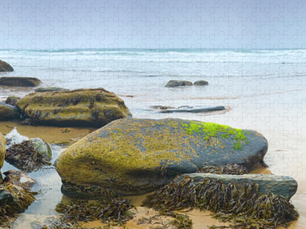 Water's Edge Jigsaw Puzzle featuring the photograph Beach, Rockpools, Seaweed by Fotovoyager