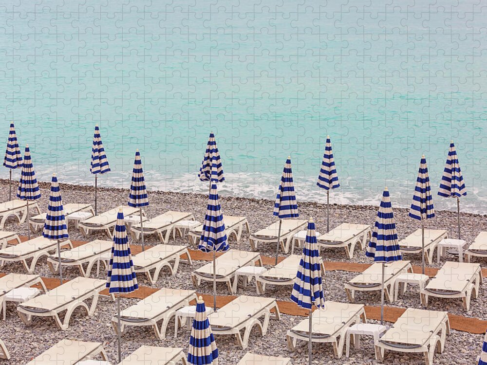 Beach Umbrellas In Nice Jigsaw Puzzle featuring the photograph Beach Umbrellas in Nice by Melanie Alexandra Price